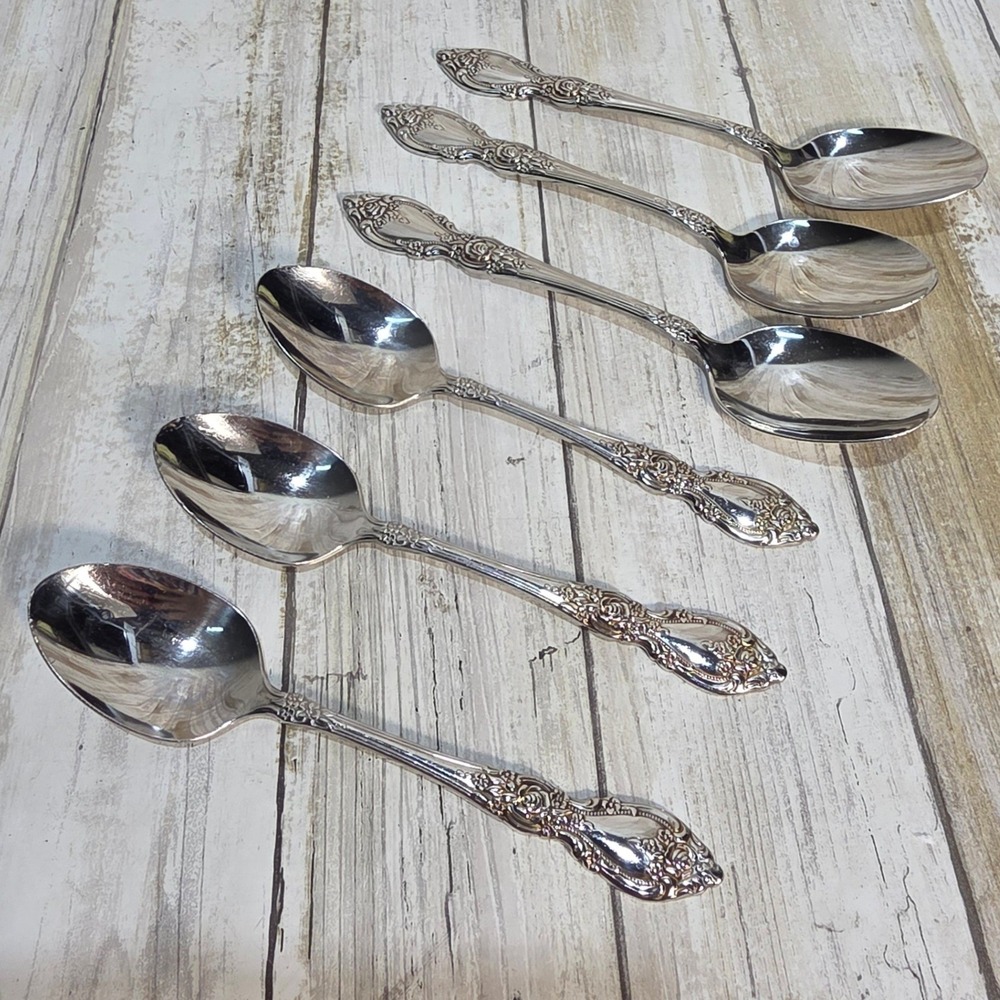 Oneida USA Damask Rose Stainless Steel Teaspoons Set of 6 Floral Flatware
